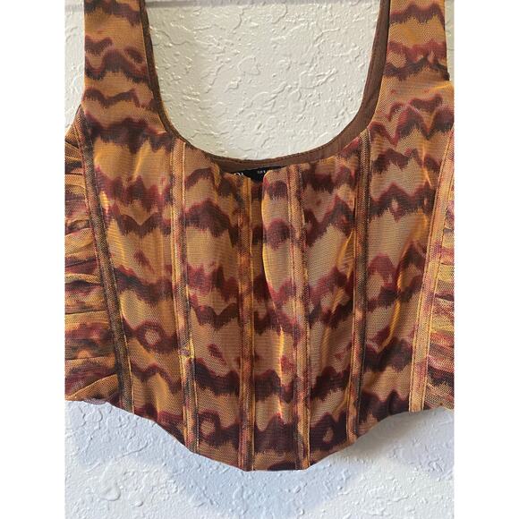 Zara Women’s Tulle Corset Top in Brown & Orange, size S Boho Party - Picture 2 of 8